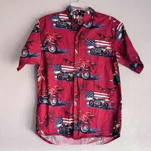 RedHead Red Motorcycle & American Flag Short-Sleeve Button-Down Shirt Men’s S